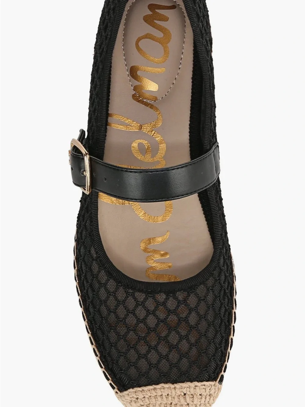 Sam Edelman Black Mesh Mary Jane Espadrilles with Natural Jute Toe